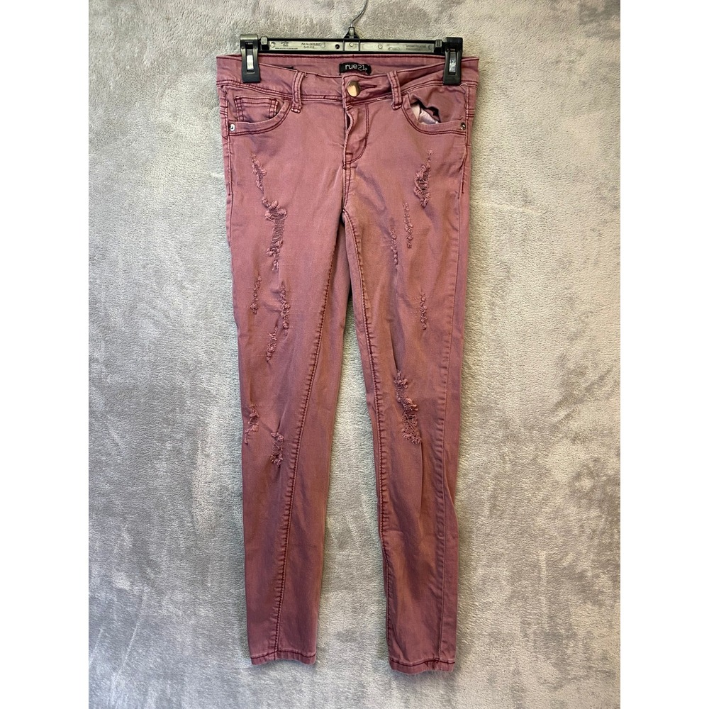 rue21 Skinny Jeans Womens 3/4 Get The Lift Mauve Distressed Denim EUC